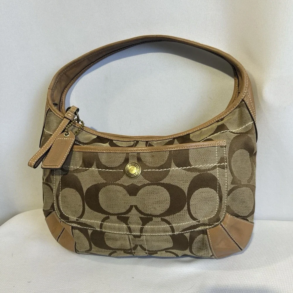 Vintage Y2K Coach Ergo Signature Hobo Bag Womens Khaki 10764 Canvas Leather Trim